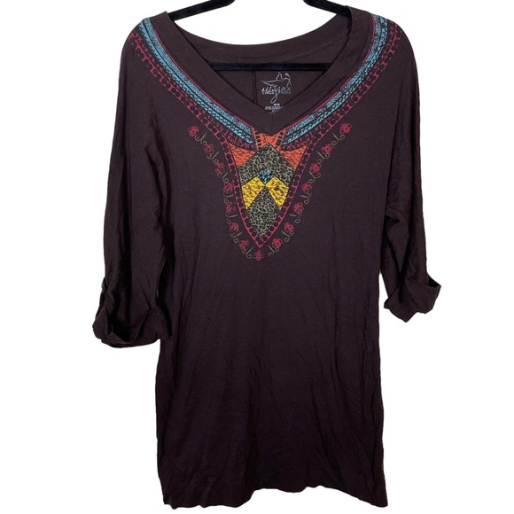 Miley Cyrus Max Azria Boho Abstract Multi-pattern V-Neck T-Shirt Dress Medium M - Picture 4 of 12